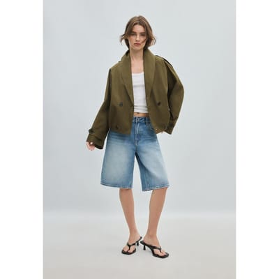 Stradivarius Cropped trenchcoat met sjaalkraag  Kaki XS