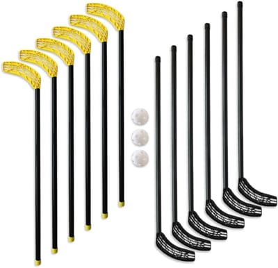 Floorball Set - Hockey Stokken - School Sport - Stabiele ABS Constructie - 12 Stokken 3 Ballen - Meerkleurig