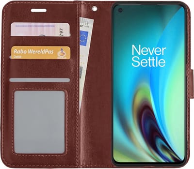 Hoes - Met Pasjeshouder - Geschikt voor OnePlus Nord 2 - Luxe Bookcase Portemonee - Flip Case - Kunstleer Book Case - Flipcase - Book Cover - Walletcase - PortemonneeHoes - Bruin