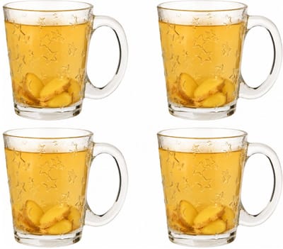 Excellent houseware theeglazen star - 4x - 300ml - glas - relief met sterren - kerst servies