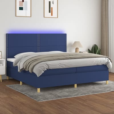 vidaXL - Boxspring - met - matras - en - LED - stof - blauw - 200x200 - cm