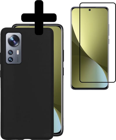 Hoesje - Met Screenprotector - Geschikt voor Xiaomi 12 - Sterk & Shockproof - Back Cover - Siliconen Case - Telefoon Hoes - Telefoonhoesjes - Zwart