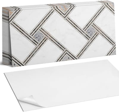 Coloray Plaktegels - Geometrisch patroon met lijnen Zelfklevende Wandtegels - 40 cm x 20 cm - Wit Plaktegels - 10 stuks - Rechthoek PVC Tegels - Plaktegels Badkamer - Vloertegels Zelfklevend - Vinyl Tegels - Portugese Tegels