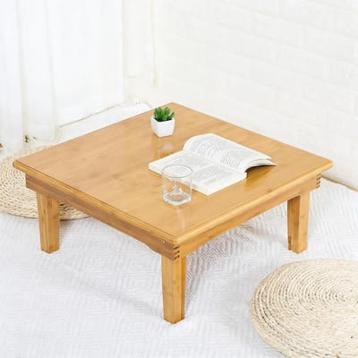 Opvouwbare Salontafel - Lage Bamboe Tafel - Woonkamer Gebruik - Ruimtebesparend Ontwerp - 70x70x32cm - Natuurlijk Bamboe