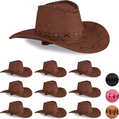 10x Cowboyhoed donkerbruin - western hoed - carnavalshoed - cowboy accessoires