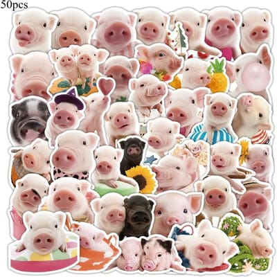 50 Stuks Varkensstickers Schattig voor Laptop Waterfles - Varkenscadeaus en Feestartikelen - Varkentje Boerderijdieren Stickers voor Vrouwen Mannen. as shown white