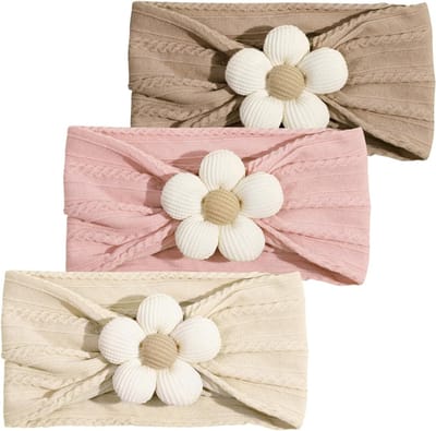 Zachte, Rekbare Haarbanden voor Baby's en Peuters - Set van 3 Bloemen Haaraccessoires voor Meisjes