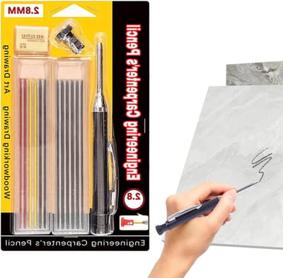 Gatmarkeerder Voor Het Boren - 2.8mm Aanpasbaar Markeerpotlood - Met 12 Stuks Navullingen Voor Lange Kop Markeerder, Volwassenen Timmerman Hout Tegel Constructie Metaal Lassen Tekenen Papier