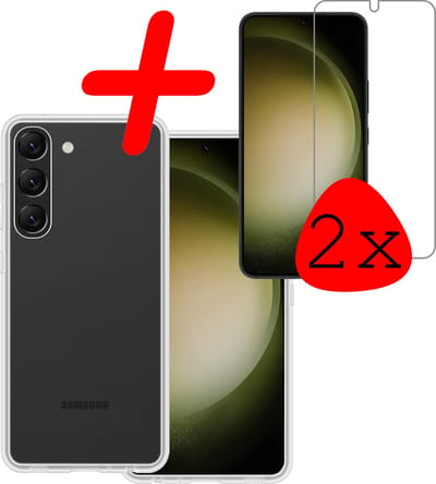 Hoesje Met 2x Screenprotector - Geschikt voor Samsung Galaxy S23 - Sterk & Shockproof - Back Cover - Siliconen Case - Telefoon Hoes - Transparant