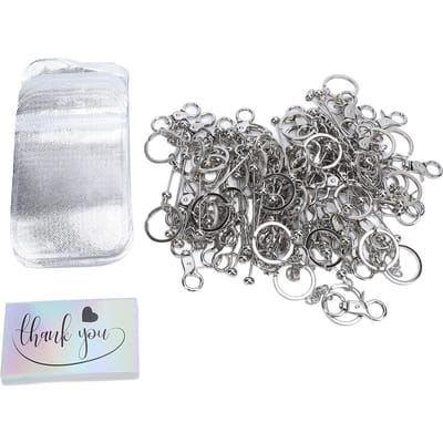 Set van 120 stuks Zilveren Blanco Kralen Sleutelhangers met Bedankkaartjes en Hersluitbare Zakjes