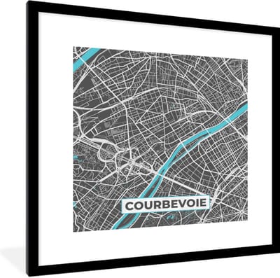 Fotolijst incl. Poster - Kaart – Stadskaart – Frankrijk - Courbevoie - Plattegrond - 40x40 cm - Posterlijst