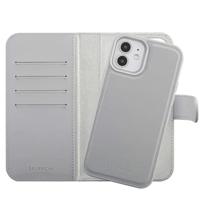 Selencia Hoesje - Geschikt voor Apple iPhone 12 Pro / 12 - Olyn Uitneembare Bookcase geschikt voor MagSafe - Grijs