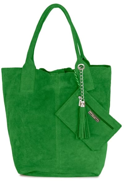 Groene Suède Shopper Kwastje & Etui - Suède Shoppers - Ruime Handtassen - Leer - Groen