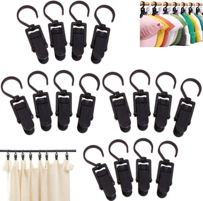 16 stuks -draaibare handdoekclip-kledingclip- gordijnclip-sokkenclip-multifunctionele hoedclip-handschoenclip met haak- kledingclip-stoffenclip-zwart-10,5*3,5 cm-voor het drogen van kleding, hoeden, handdoeken, sokken en handschoenen