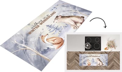 Keukenloper - Loper keuken - Winter - Vos - Sneeuw - Beer - 120x50 cm - Keukenloper vinyl