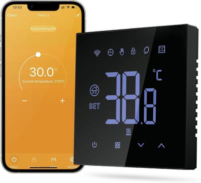 SnelShoppen - Slimme Thermostaat voor Vloerverwarming, Wifi, Digitale Verwarmingsthermostaat, Compatibel met Alexa en Google Home, Waterbestendig, Per
