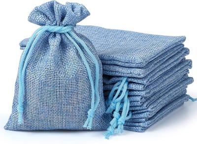 24 Jute Tassen Lichtblauw voor Adventskalender, Herbruikbare Stoffen Tassen, Natuurlijke Cadeautassen 10 x 14 cm