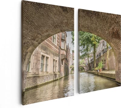 Artaza Canvas Schilderij Tweeluik Gracht In Utrecht Onder De Brug - 80x60 - Foto Op Canvas - Canvas Print