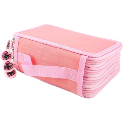 72 Stuks Sleuf Kleurpotlood Draagtas Tas Grote Capaciteit Oxford Meerlaags Potlood Organizer Roze pink