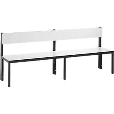 Basic Plus bank, 1-zijdig, rugleuning, zonder schoenenrek, 4-poots onderstel zwartgrijs RAL 7021, B 1960 mm, decor wit