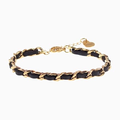 22cm x 6mm Figaro Armband Dames- Verguld Roestvrij Staal - Schakelsarmband met Imitatieleer