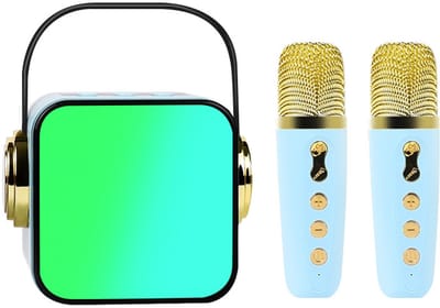 Karaoke-machine met 2 draadloze microfoons, voor kinderen, met ledlampen en stemwisselende effecten, draagbaar bluetooth-karaoke-speelgoed, cadeaus voor meisjes en jongens (blauw)