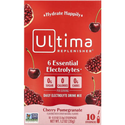 Ultima Replenisher, 6 Essentiële Elektrolyten, Dagelijkse Elektrolytendrankmix, Kersen Granaatappel, 10 Zakjes, 0,12 oz (3.5 g)