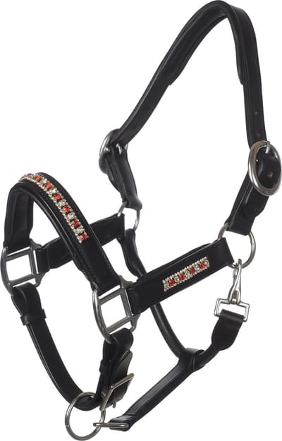 MHS Leren Halster Diamante Mini Jaarling Zwart / Zilver