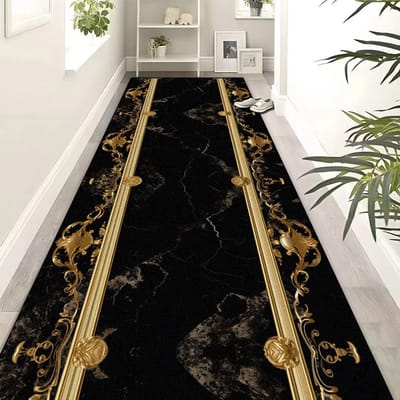 Europese Luxe Zwart Goud Gangtapijten Hotel Lobby Trap Antislip Gangpad Vloerkleden Kantoorkamer Entree Doorgang Vloermatten 80x300cm 31.5x118in