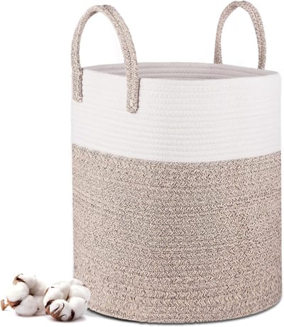 Wasmand, 40 x 35 cm, opvouwbare opbergmand, vuile wasmand van katoenen touw met handgrepen, speelgoedmand, voor woonkamer, badkamer