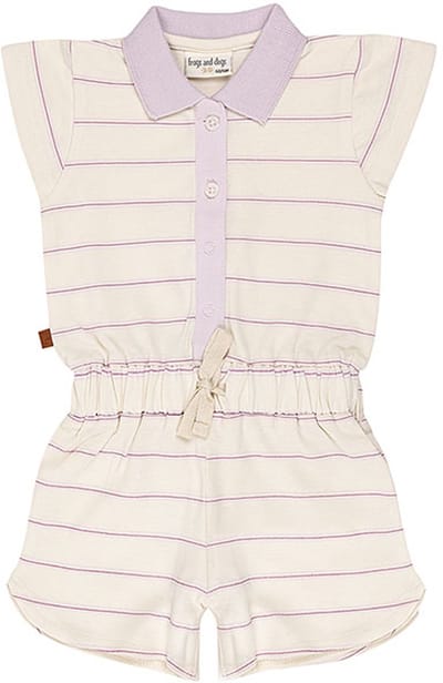Frogs and Dogs kinder onesie Stripes Piqué Egret Beautiful Hearts – streepjes crème/lila - 92