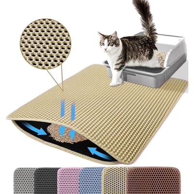 Kattenbakmat Dubbele Laag Huisdier Antislip Grote Huisdier Kattenbak Filtermat Slijtvast Waterdicht Antislip Kattenbakmat (Khaki,45x60cm)