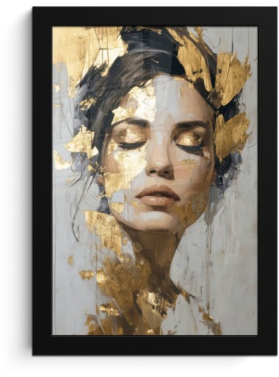 Poster in lijst - Fotolijst 20x30 cm - Posters - Sierlijk - Vrouw - Goud - Ogen - Posterlijst zwart - Decoratie - Wanddecoratie woonkamer - Muurdecoratie slaapkamer