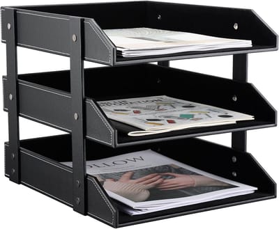 Leren briefhouder A4 met 3 lades voor bureau