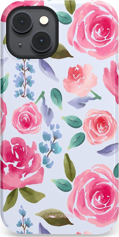 Casetastic hoesje geschikt voor Apple iPhone 14 Plus - MagSafe - Dubbellaagse bescherming - Aquarel Bloemendroom - Fashion Case - Lichtblauw Lichtroze