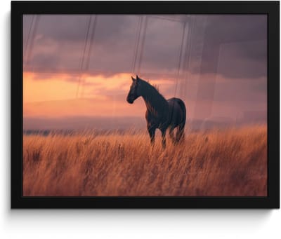 Poster in lijst - Fotolijst 40x30 cm - Posters - Paard - Wolken - Open veld - Posterlijst zwart - Decoratie - Wanddecoratie woonkamer - Muurdecoratie slaapkamer