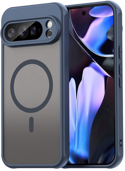 MobyDefend Hoesje - Geschikt voor Google Pixel 10 Pro XL - Case Geschikt voor MagSafe - Mat Transparant Met Gekleurde Rand - Blauw