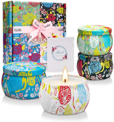 Dailygoods- Geurkaarsen Cadeauset 4 Stuks - Ontspannende Geuren - Brandduur 25-30 Uur - Biologisch Sojawas - Decoratief Blikje - Ideaal Geschenk - Geurkaars