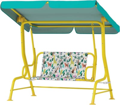Kinder schommelbank - Tweezits schommel - Buiten spelen - Verstelbaar zonnedak - 63 cm breed - Groen