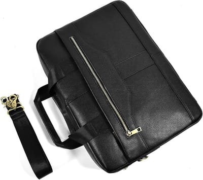 Heren Aktetas - Zwart - 40 x 8 x 29 cm - Hoogwaardig Leren Laptoptas met Organizer - Voor Zaken en Vrije Tijd