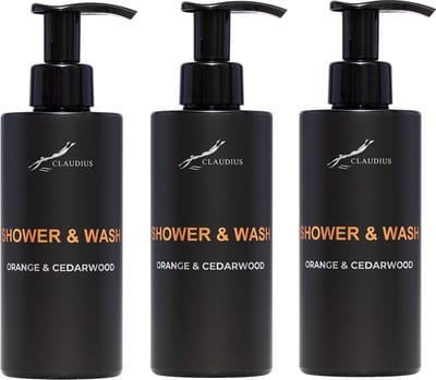 Shower & Wash Sweet Orange & Cedarwood 300 ml - met pomp - zwarte fles - set van 3 stuks - Voordeelverpakking