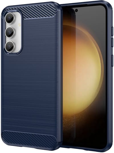 MobyDefend Hoesje - Geschikt voor Samsung Galaxy S23 FE - TPU Backcover - Geborstelde Metaal & Carbon-Look - Blauw