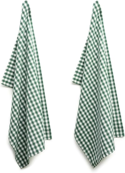 Famanu - Set van 10 groen-wit geruite katoenen keukendoeken 50x70 cm