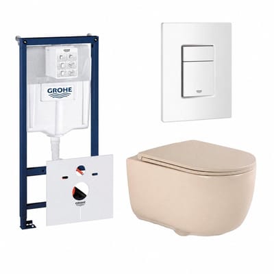 QeramiQ Dely Swirl Toiletset - 36.5x 53cm - Grohe Rapid inbouwreservoir - slim zitting - witte bedieningsplaat - rechthoekige knoppen - beige