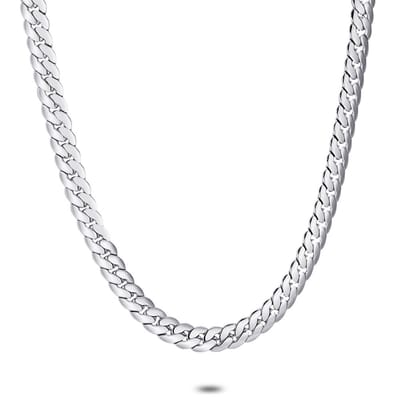 Twice As Nice Halsketting in edelstaal, platte gourmet, 6 mm 47cm+5cm