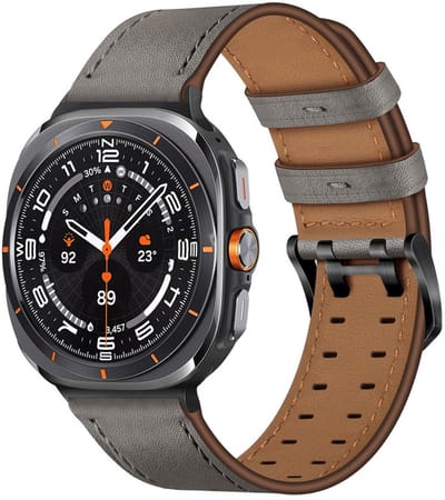 Leren bandje - geschikt voor Samsung Galaxy Watch Ultra (47mm) / Ultra 2025 (47mm) - band van leer met dubbele rvs gesp - grijs