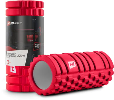 Hop-Sport Fasciarol HS-A033YG – Trainingsrol met Massagolven 33 x 14 cm voor Spierregeneratie – Middelhard – Rood