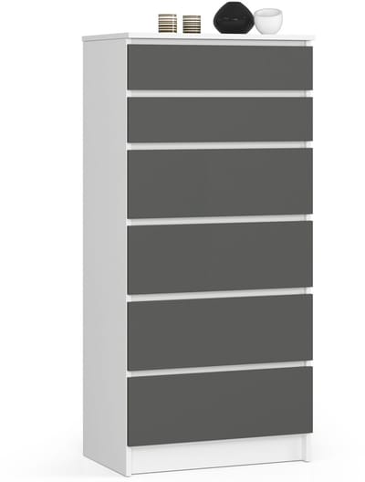 Ladekast K60 met 6 Lades / AKORD Furniture Factory / Wit - Grafietgrijs / 60 x 130 x 40 cm