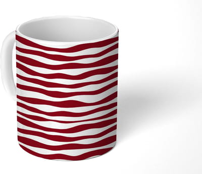 Mok - Koffiemok - Golven - Rood - Patroon - Crème - Mokken - 350 ML - Beker - Koffiemokken - Theemok