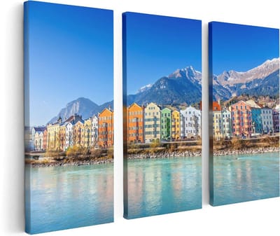 Artaza Canvas Schilderij Drieluik Gekleurde Huisjes in Innsbruck, Oostenrijk - 120x80 - Foto Op Canvas - Canvas Print